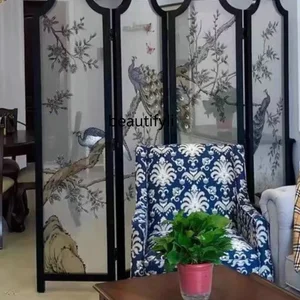 مرسومة باليد الخشب الصلب التقسيم قابلة للطي المنقولة التقسيم الرجعية جدار غرفة المعيشة على الطراز الصيني الجديد أعلى 12 مبيعات الأكورديون الصينية - رقم 4