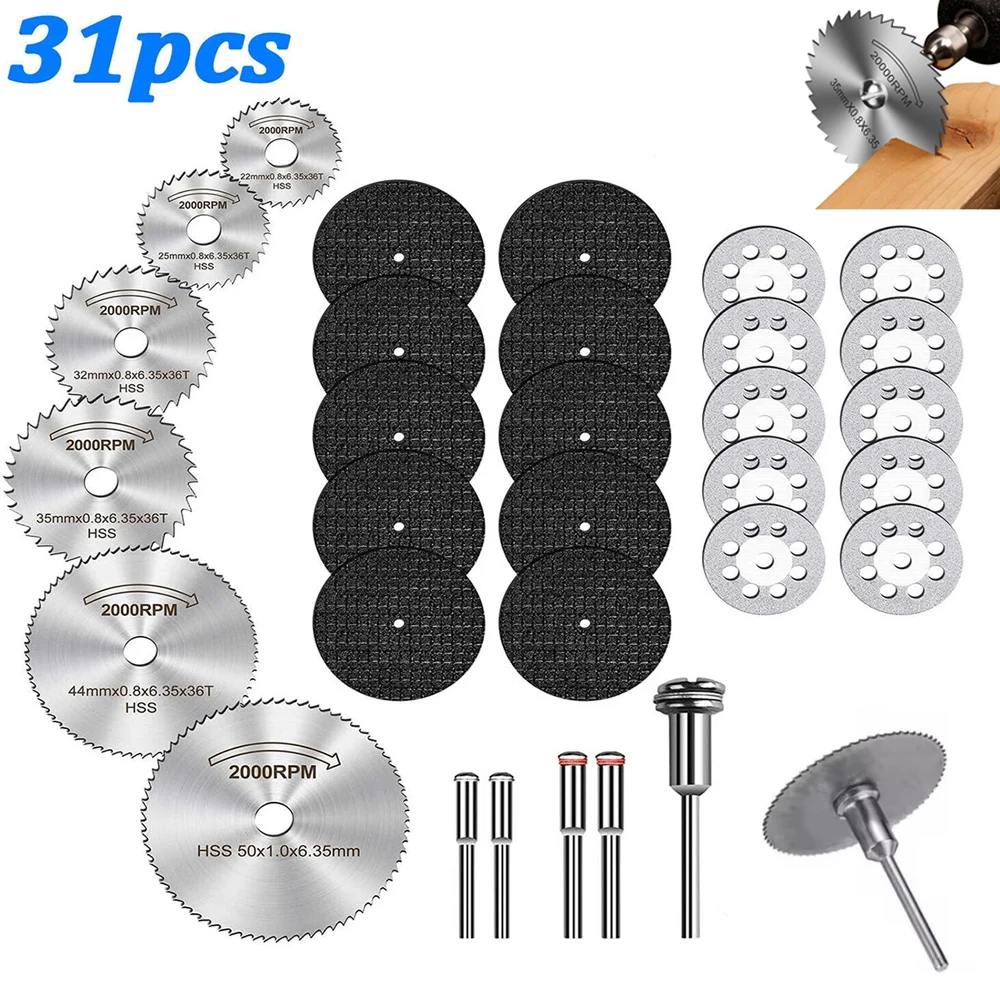 

31pcs Cutting Discs HSS Circular Saw Mini Drill Rotary Tool Multi-Size Blades for Cutting Metal, Wood, Stone, PVC