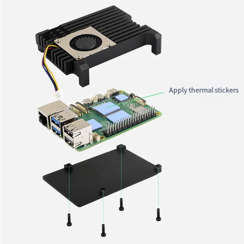 

New--For Raspberry Pi 5 Aluminum Alloy Case Set Kit With Single Fan Protective Case Set Kit For Raspberry Pi 5 Cooling