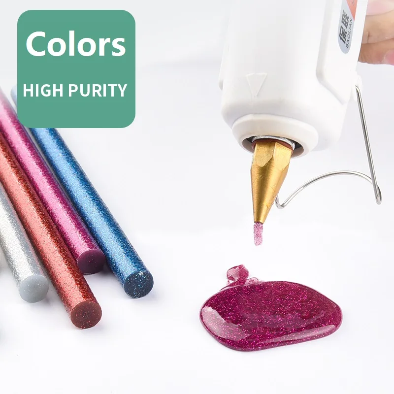 Barra de pegamento en polvo con purpurina sólida, 5 uds., 7x100mm, Color termofusible, pistola eléctrica profesional, adhesivo, herramienta de fabricación artesanal para artistas DIY
