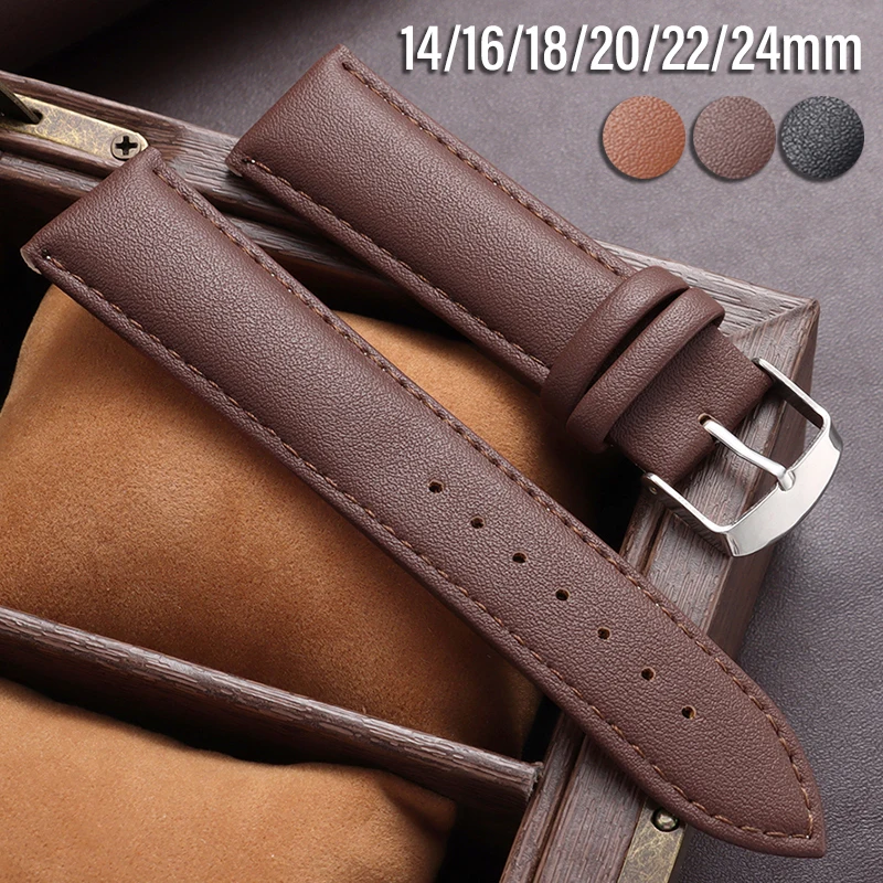 Universal Leather Watch Strap 14/16/18/20/22/24mm PU Watchband Durable Soft Grain Bracelet  Comfortable Replacement Wristband