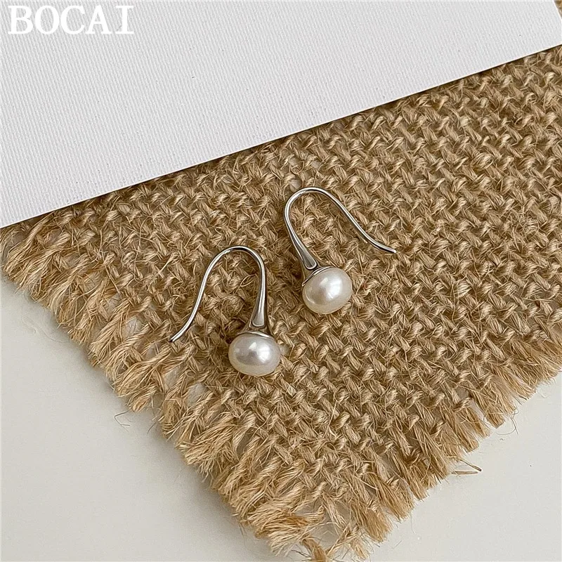 

BOCAIO NEW S925 Silver Fashionable Niche Freshwater Pearl Earrings Women's Gift