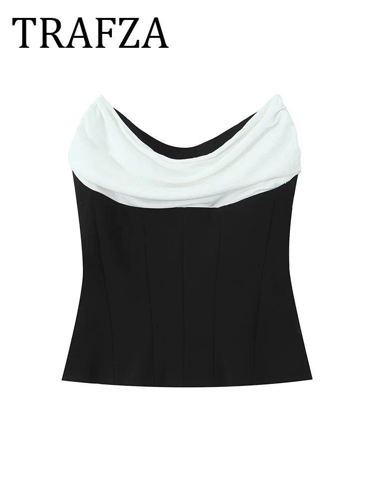 

TRAFZA Contrast Strapless Tops Woman 2025 Summer Fashion Sexy Top Black Corset Top For Women Solid Tank Top Tube Top