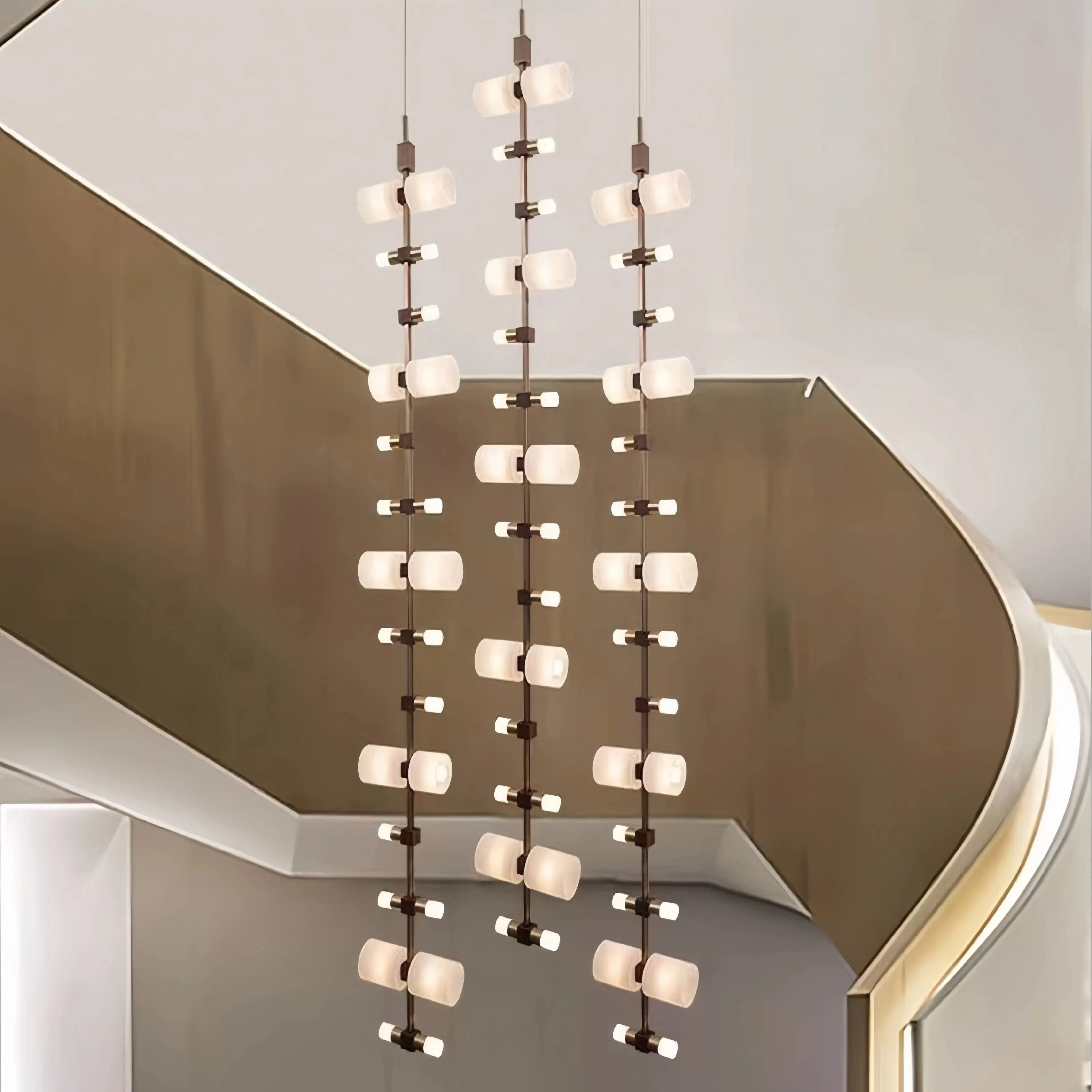 Modern Designer Solid Copper Chandelier, Textured Metal Material, Lighting for Villa Living Room/Staircase/Duplex