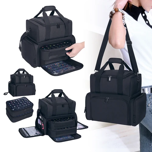 Estuche organizador de esmalte de uñas de gran capacidad, 80 botellas, almacenamiento de viaje portátil con 2 bolsas extraíbles y esencial para mujer