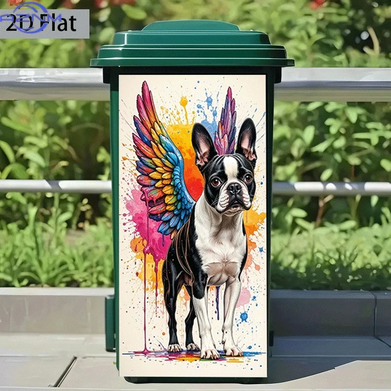 1pc of Trash Can Sticker, , Featuring a Colorful Boston Terrier Design, Self-Adhesive Wall Decoration for Kitchen Trash Cans (