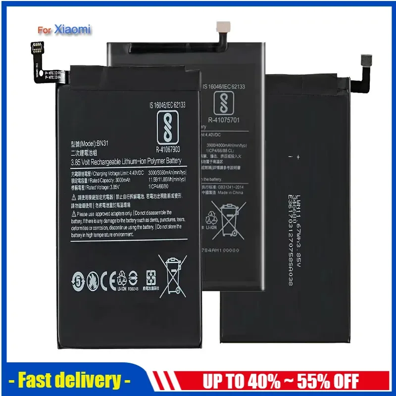 BM36 BN39 BM3E BM40 BM3D BP45 BP41 Battery For Xiaomi Mi 1 2 2A 3 4 4i 4C 5 5X 5S 6 6X 7 8 9 9T 10 10T SE Plus Pro Mi5 mi5S