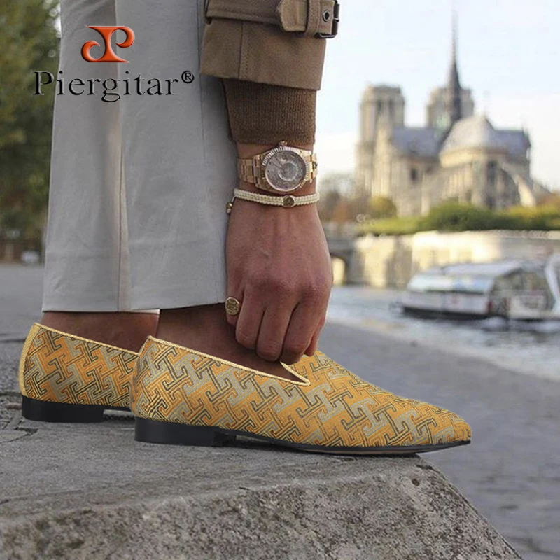 Piergitar Chinese Court Style Silk Slip-On Loafers For Wedding And Banquet Handmade Smoking Slippers Plus Size Men's Moccasins