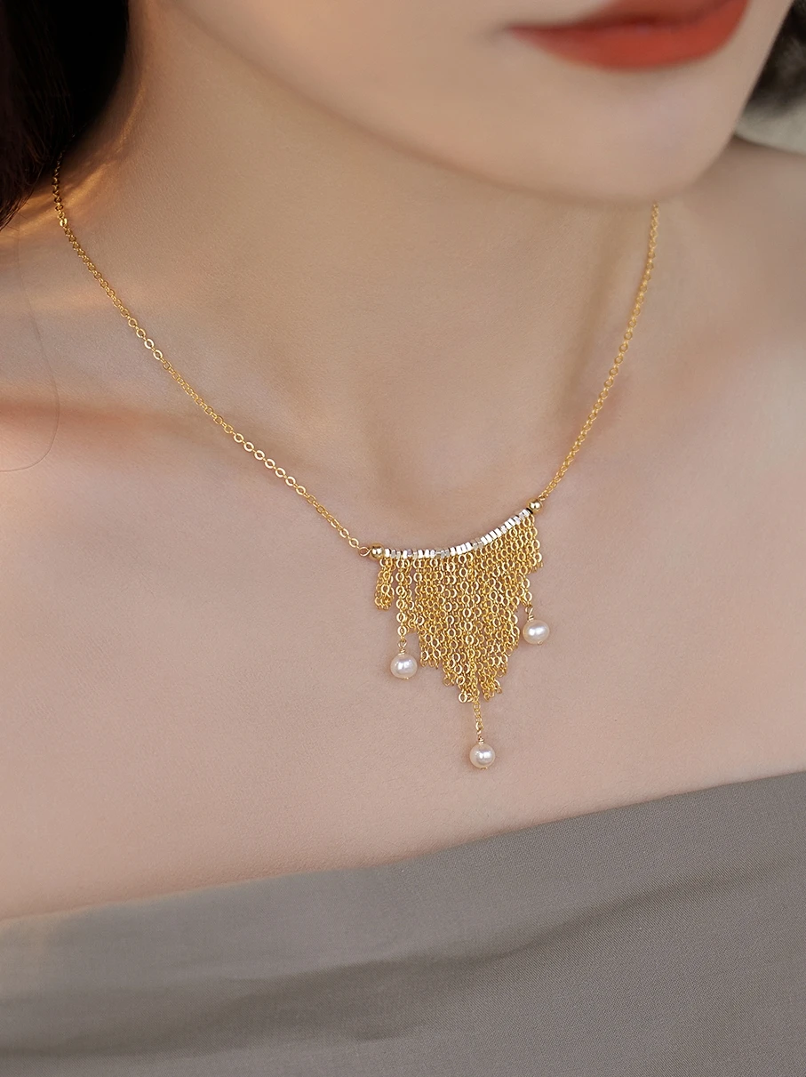 

Lii Ji Real Pearl Hematite Waterfall Choker Necklace 14k Goldfilled No Fade Necklace 45cm Adjustable Women Jewelry Wedding Gift