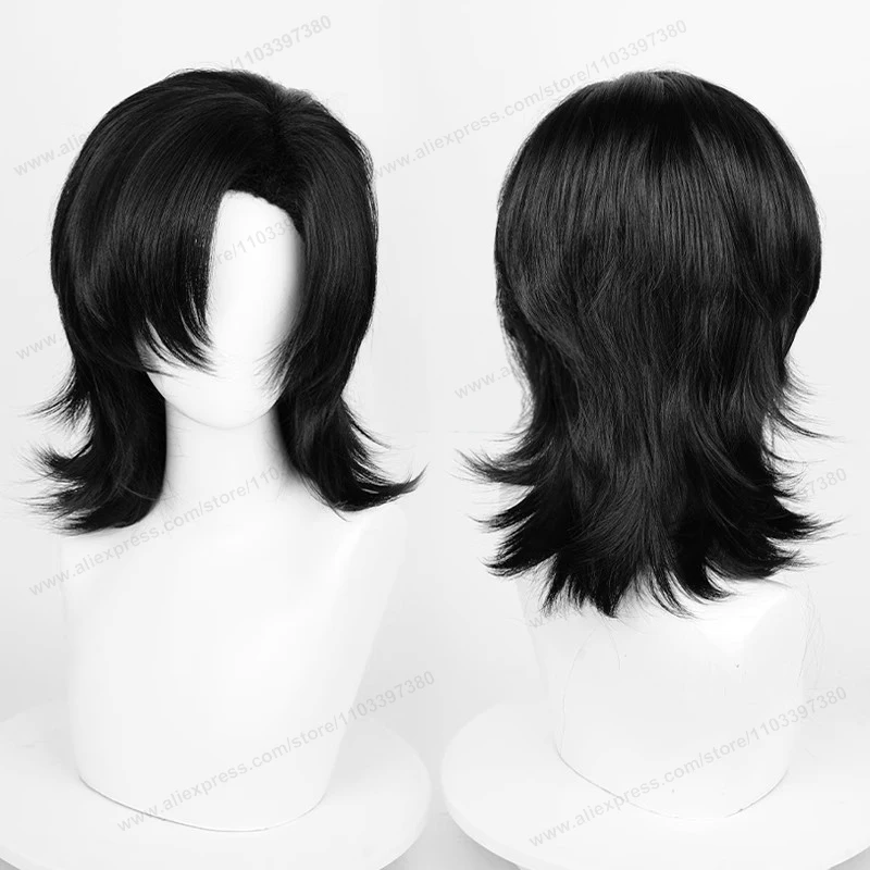 Peluca de pelo sintético de base media de 44cm para Cosplay, pelo negro, blanco, rojo, plateado, rosa, azul, pelos resis
