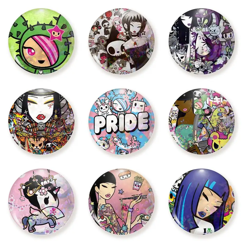 Tokidoki Round Snap-in Brooches Rock Band Lapel Pins Badges Fan Collection Accessories Jewelry Handmade Gifts