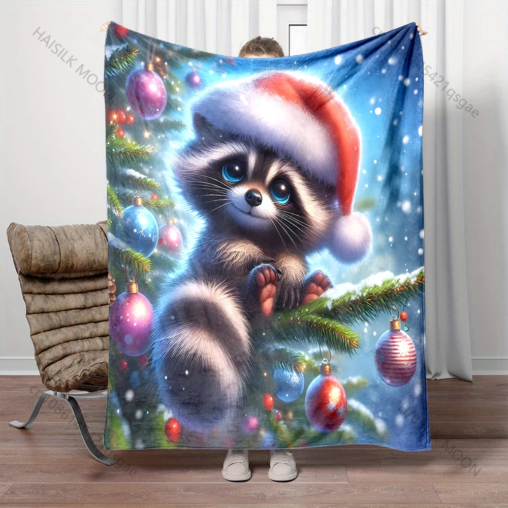 Christmas Ornaments and Festive Elements Pattern Blanket Flannel Material Soft Warm for All Seasons Home Outdoor Camping Picnics 3