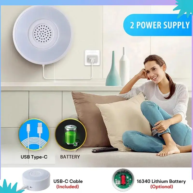 ABZW Tuya-Enabled Smart Alarm Siren 90Db With RGB LED Night Light For Safe Home Environment