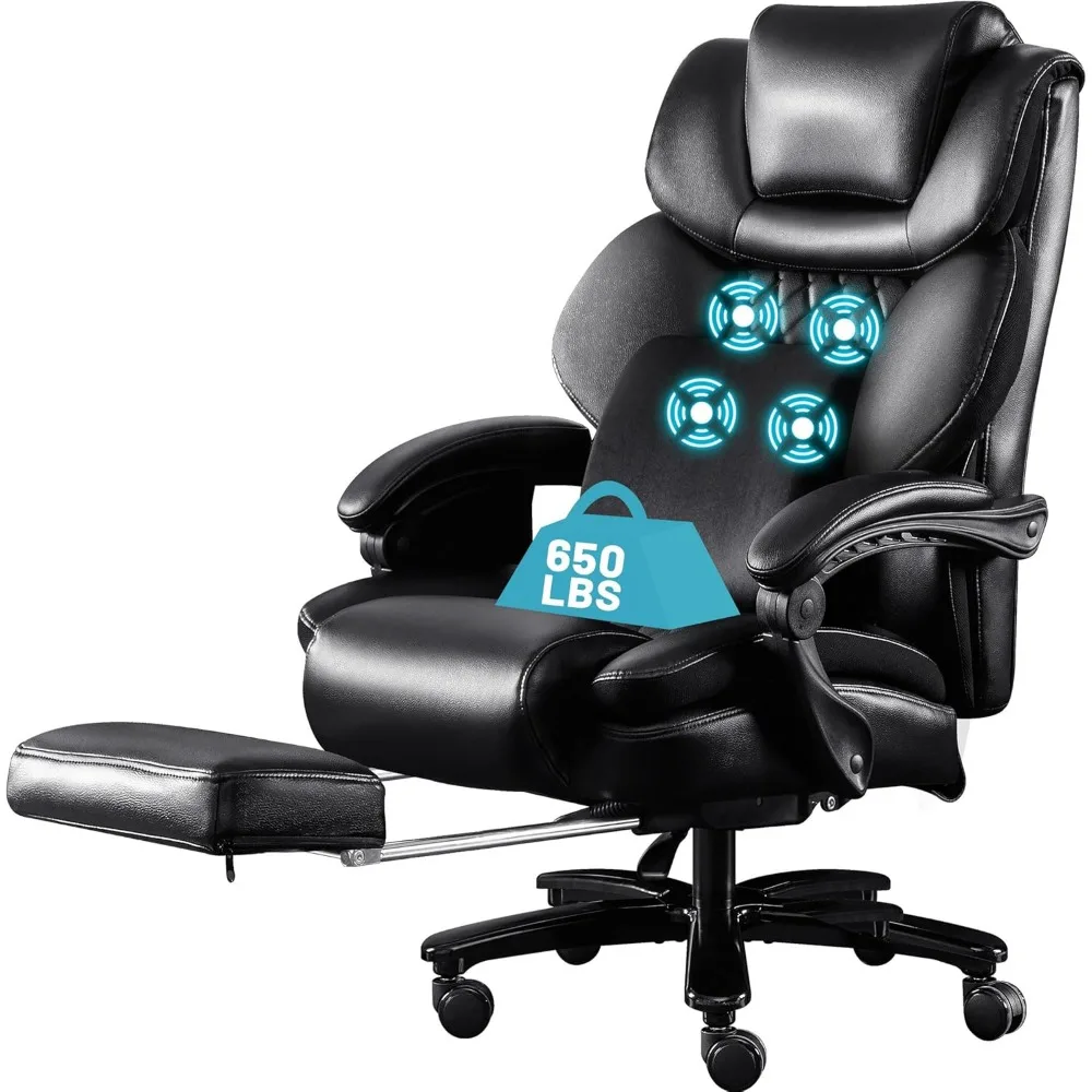 

650LBS Massage Office Chair, PU Big and Tall Office Chairs with Vibration Kneading 4-Points, Oversized Ergonomic Reclining Execu