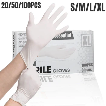 20/50/100PCS Disposable White Nitrile Gloves Household Cleaning Gloves Kitchen Cooking Tattoo Pet Tools Waterproof Latex Free