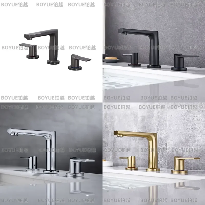 Solid Copper 3 Hole Bathroom Basin Faucet Hot Cold Water Mixer Tap for Undermount Sink Bathtub Side Mount Deck Mounted