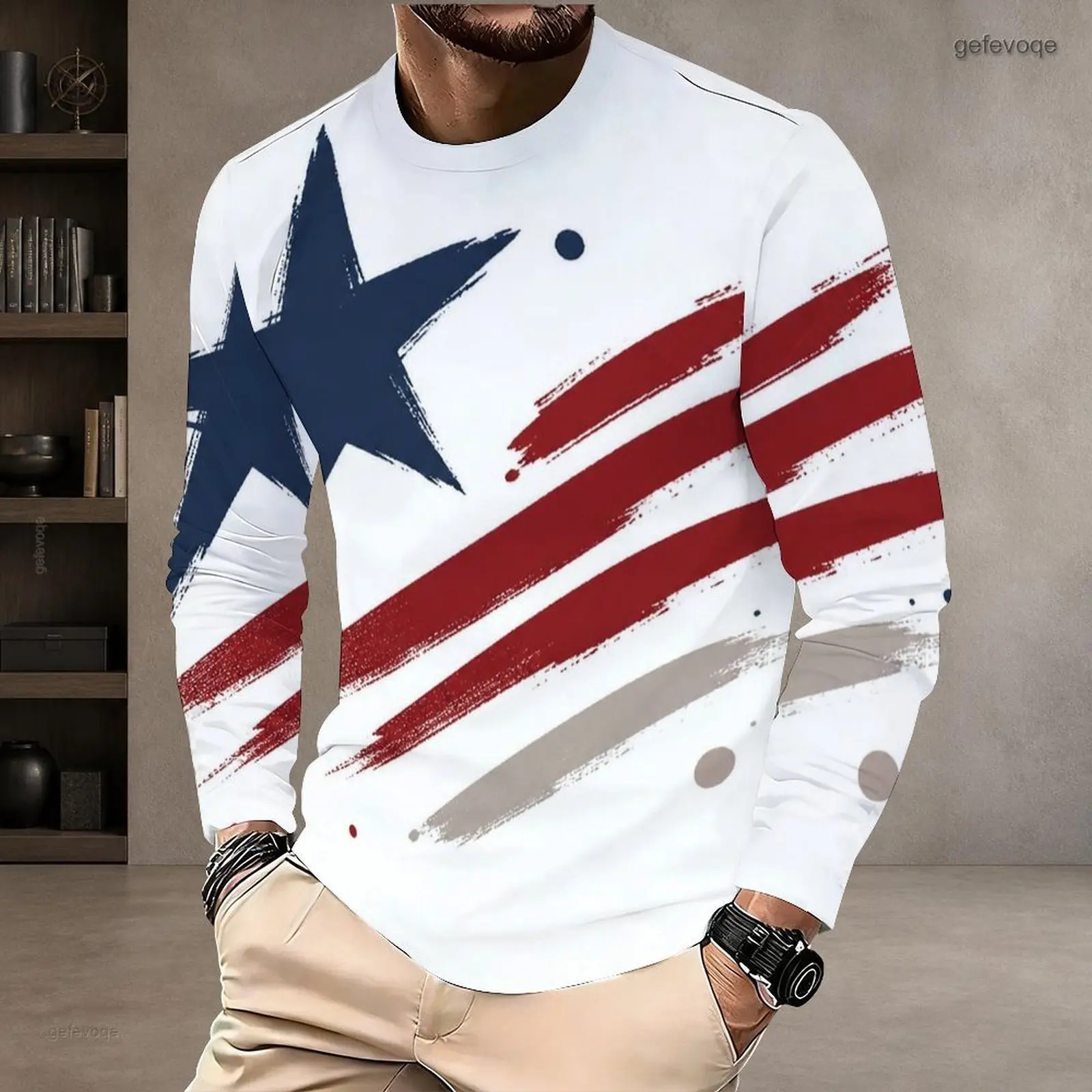 Men Round Neck Long Sleeve T Shirt Casual Tops Fashion Loose Pullover Daily Wear Shirts