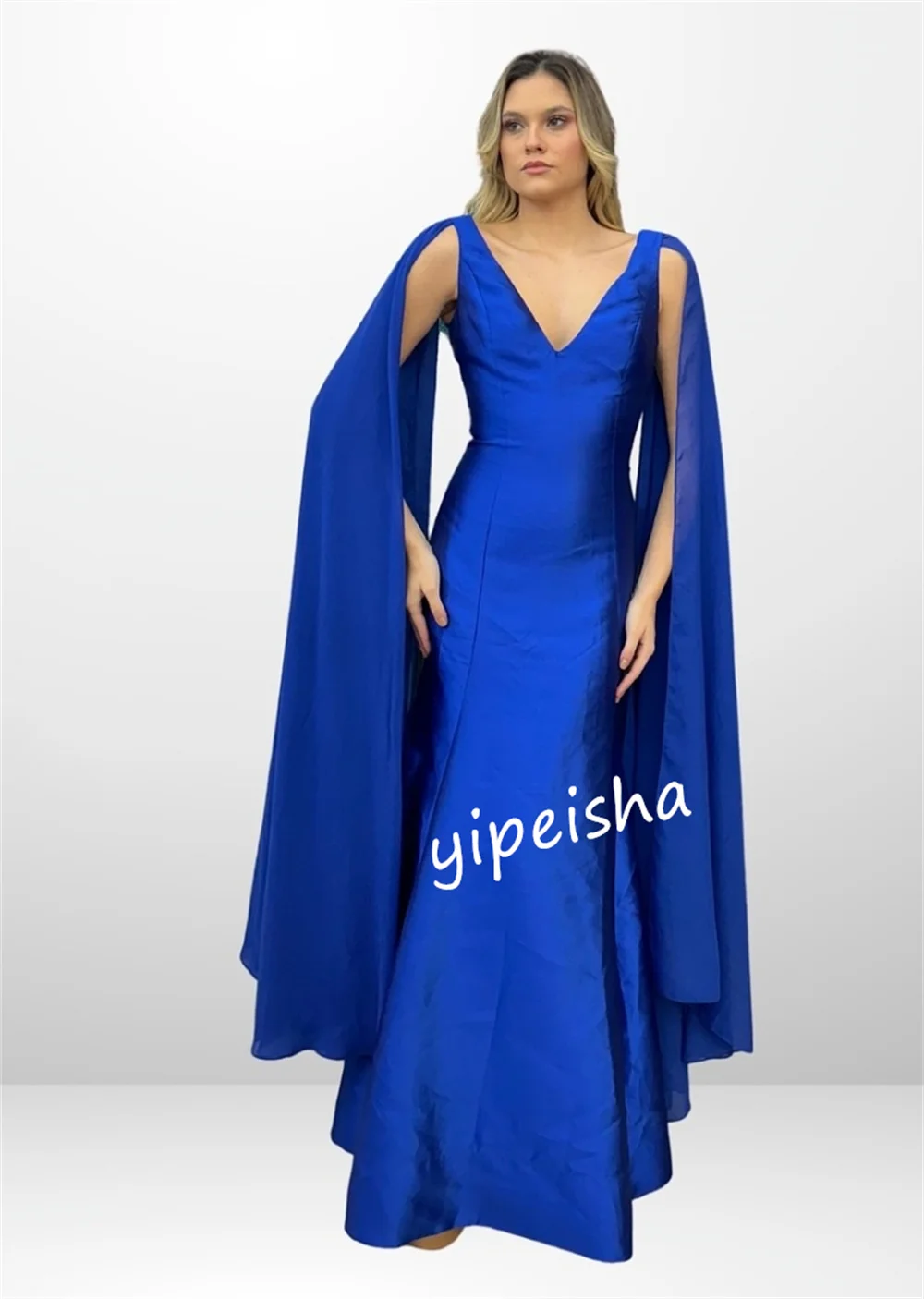 Customized High Quality Pleat Trumpet V-neck Long Dresses Cocktail Dresses Retro Modern Style Sizes Available Exquisite Classic 