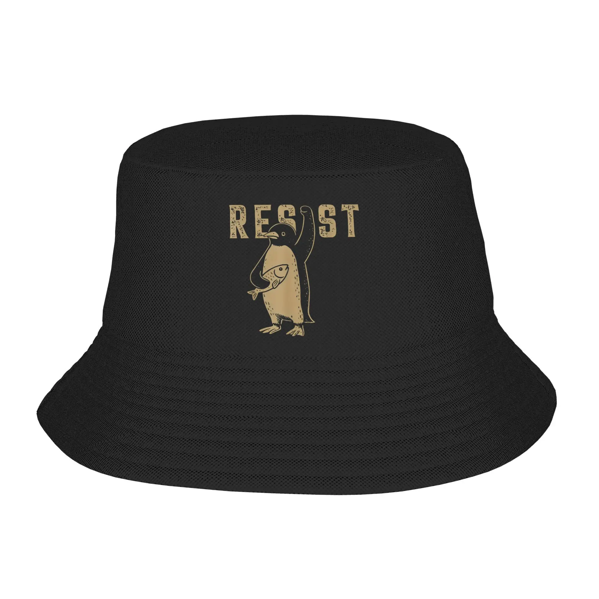 

Resist Bucket Hat Penguin Activism Hip Hop Fisherman Caps For Men Women Casual Travel Hiking Visor Hats Personality Graphic Cap