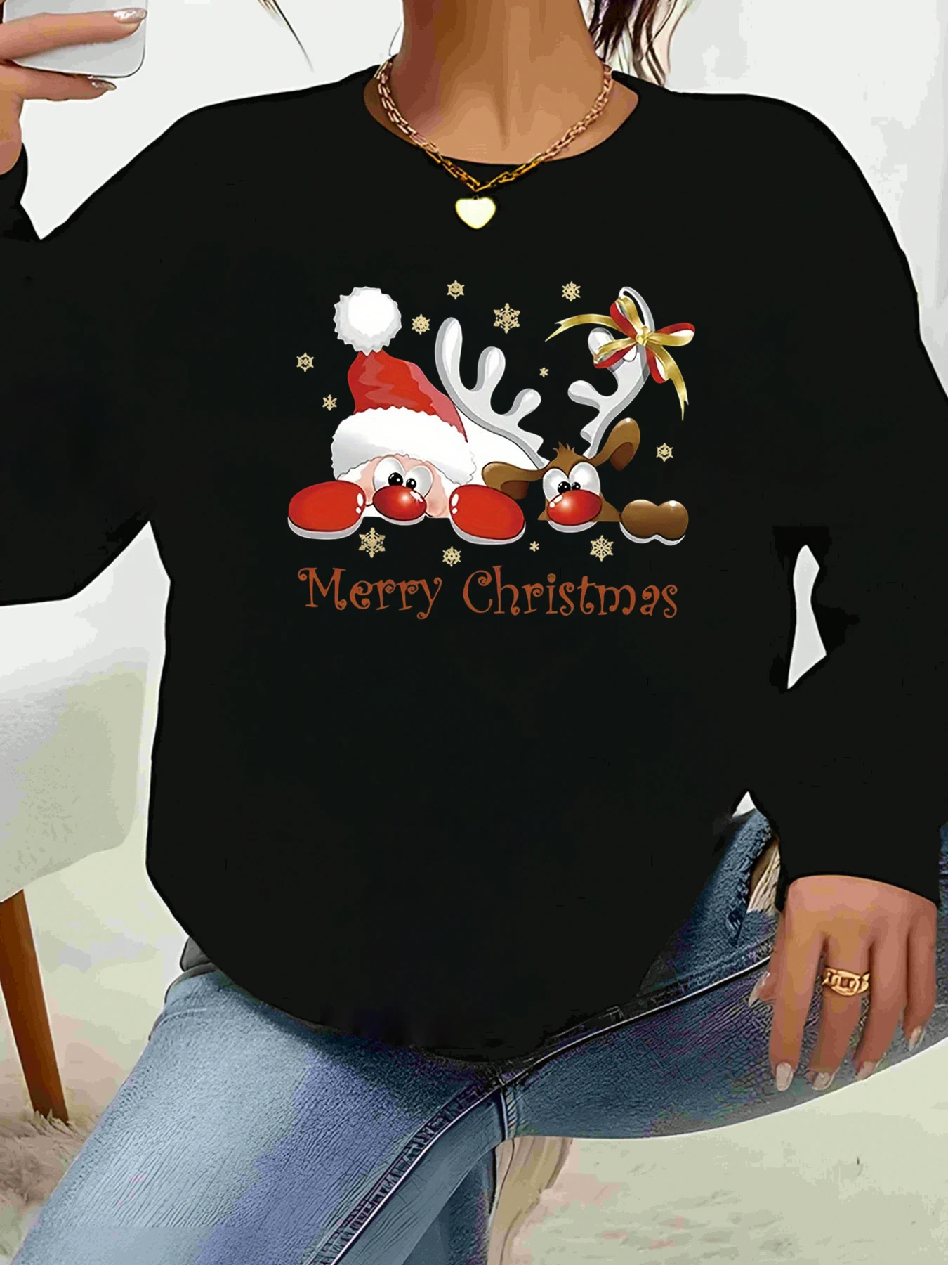 

Свитер с длинными рукавами и принтом Санта-Клауса с оленями, женский топ для праздничной вечеринки