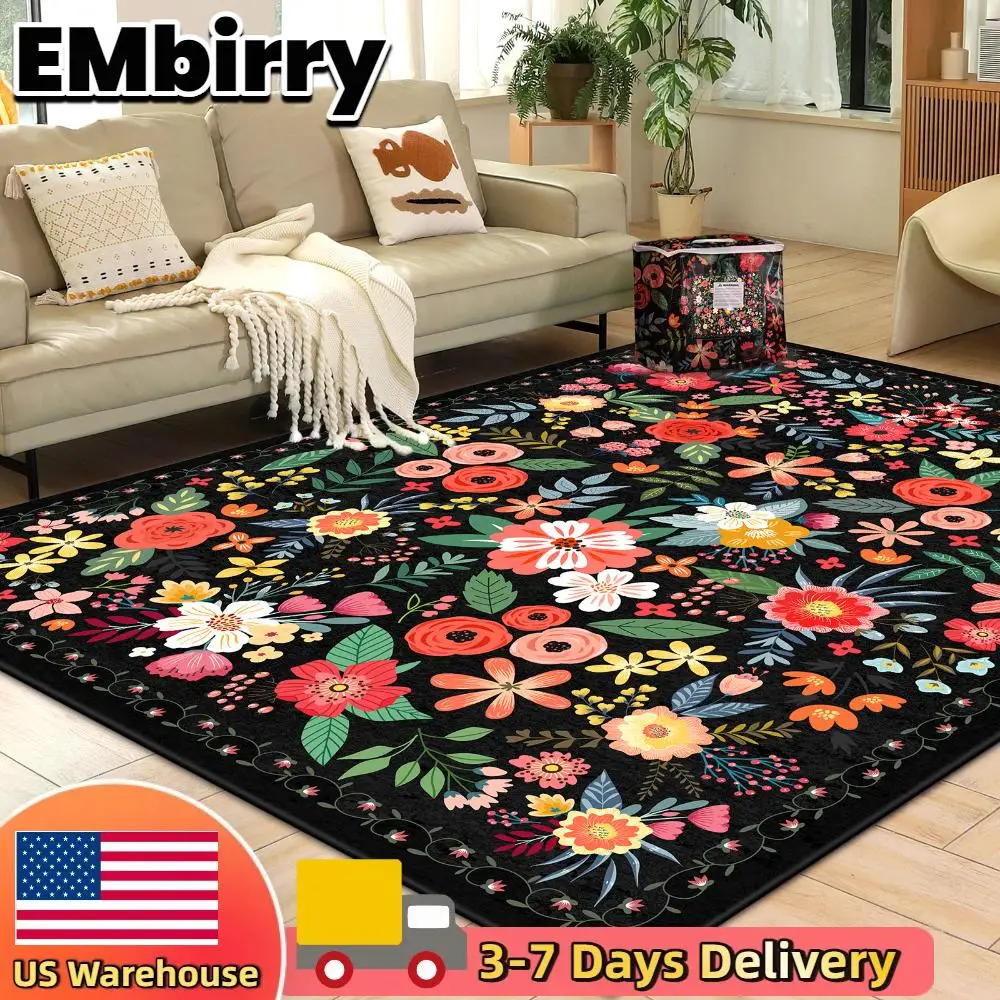 

Sofa Mat for Hardwood Floor & Tile Floor 3x2.4M Heavy Duty Desk Chair Mat Washable Boho Rugs Non Slip Floral Carpet
