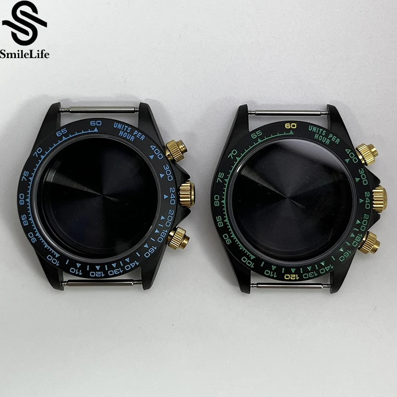 SmileLife 39mm VK63 Matte Black Watch Case with Sapphire Glass Ceramic Bezel VK63 Quartz Movement Accessories for Watchmakers