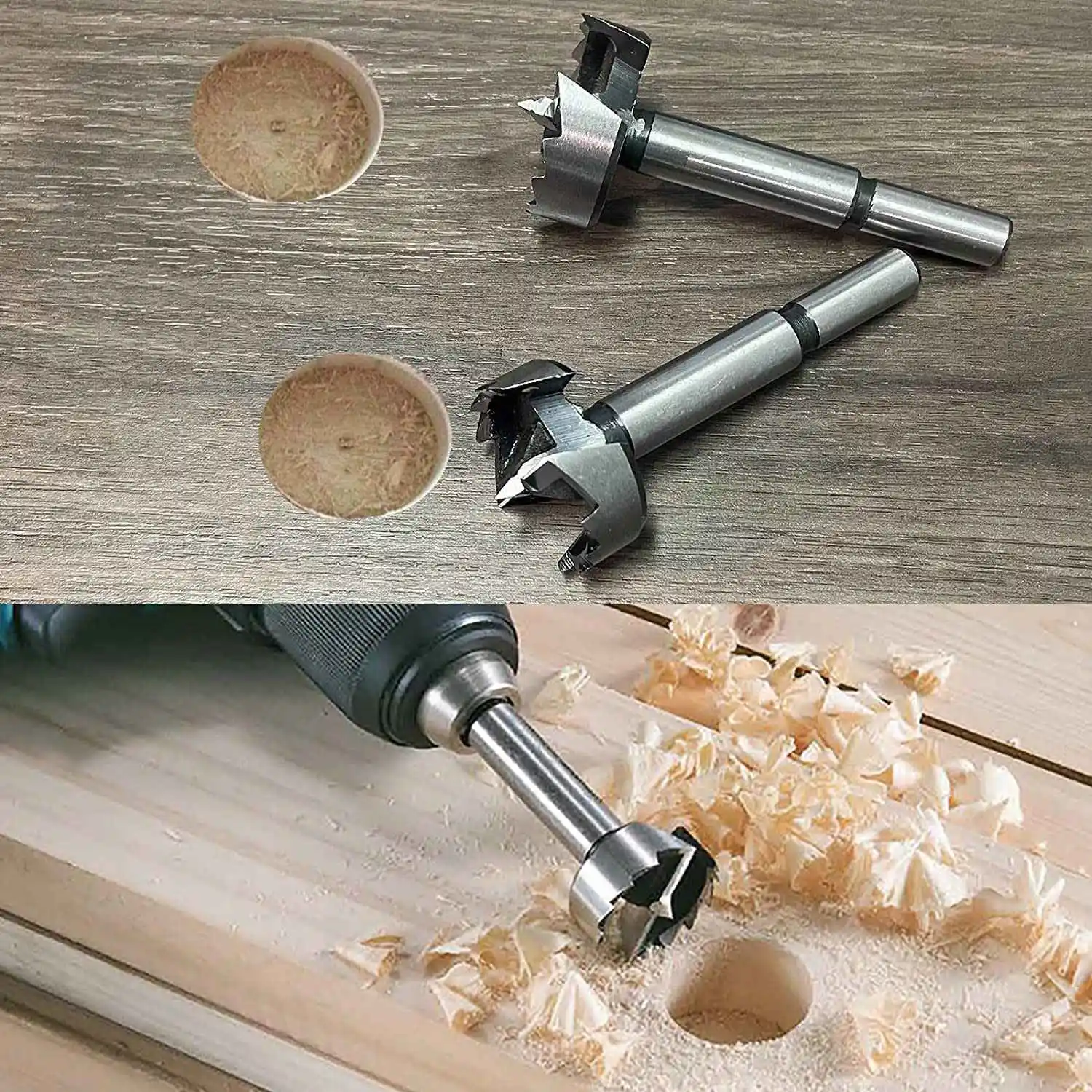 Forstner 비트 세트, 5 PCs Forstner 비트, 부드러운 나무 드릴링, 평평한 바닥 포켓 홀, 3/8 인치 생크 핏 드릴