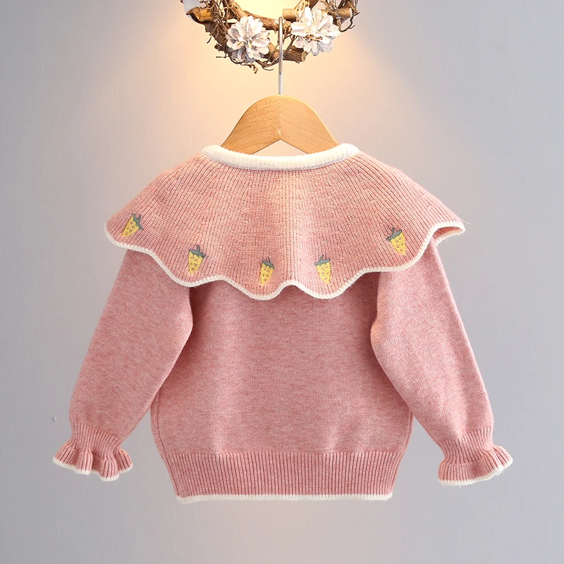 Fashion Girls\' Sweater Cardigan Spring Autumn New Baby Peter Pan Collar Knitted Coats Infant Kids Thicked Warm Sweaters