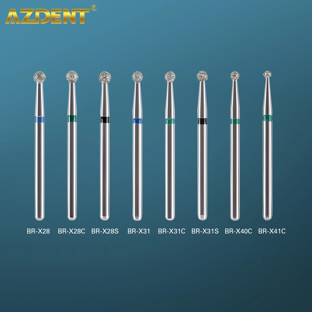 AZDENT 10 unids/caja fresas de diamante Dental bola fresa redonda longitud 25mm para FG 1,6mm pieza de mano de alta velocidad 450000 r/min