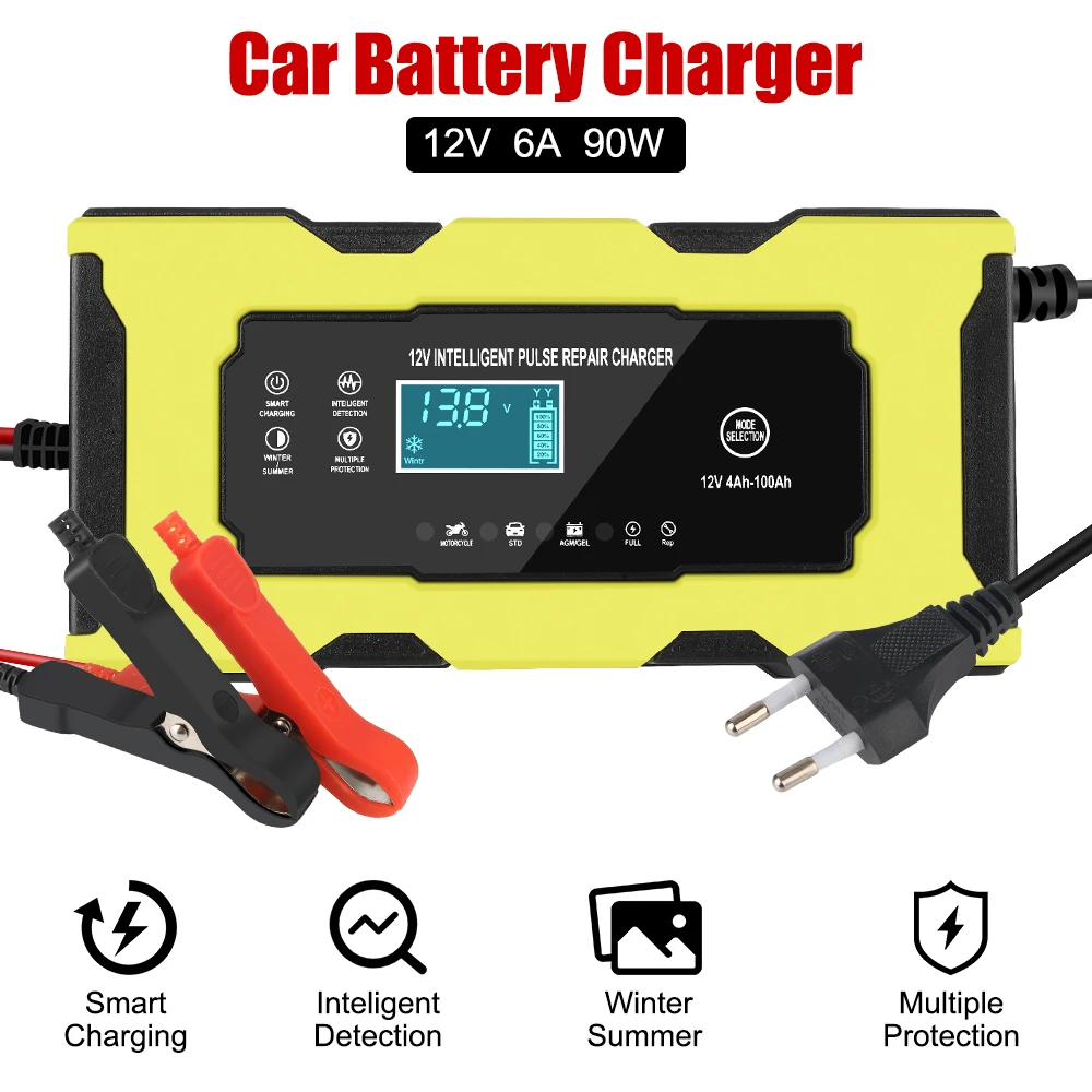 

Car Auto Battery Charger Pulse Repair Smart Truck Motorcycle Car Charger 12V 6A Wet Dry Lead Acid Gel Charger