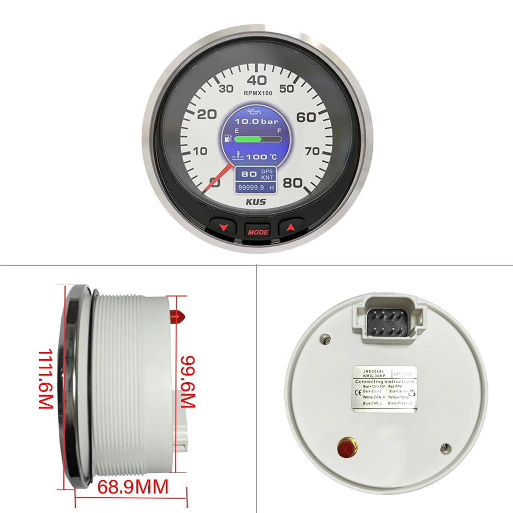 

KUS 100 мм цифровой прибор GPS спидометр тахометр уровень топлива температура воды давление масла NMEA2000 J1939 сигнал для лодок