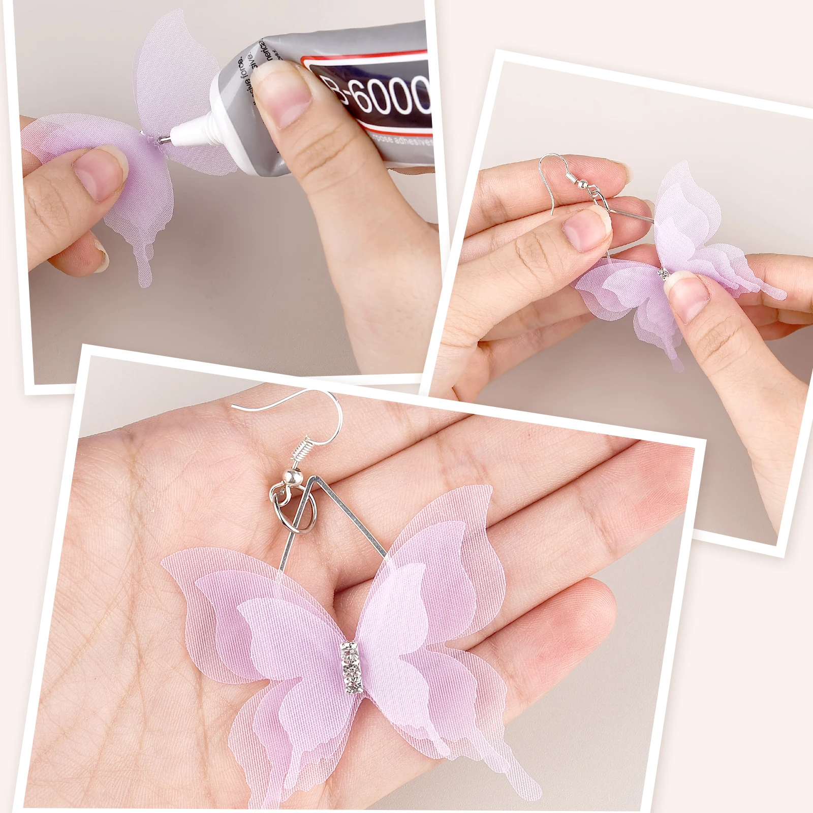 10/20PCS 3D Triple Layer Lace Butterfly Gauze With Diamond DIY Bride Hair Accessories Material Jewelry Earring Dress Accessories