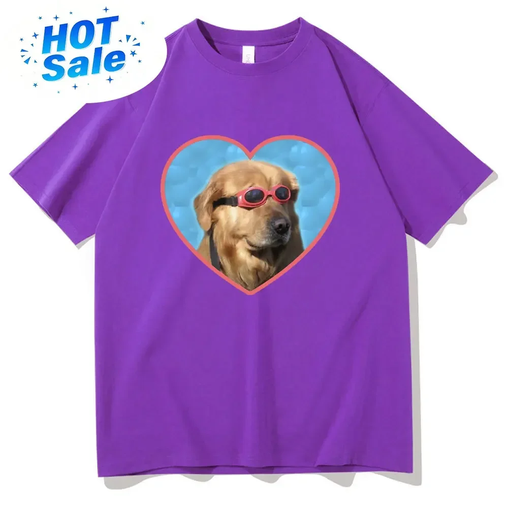 Doggo Golden Retriever Love Sunglasses Print Tshirt Swimmer Dog Graphic T-shirts Funny Men Women Fashion Casual T Shirt Unisex