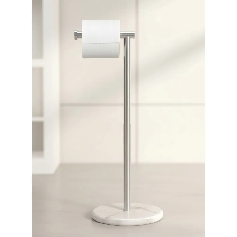 

Freestanding Toilet Paper Holder with Marble Base, Rustproof Stainless Steel, Modern Bathroom Tissue Stand for Home Decor