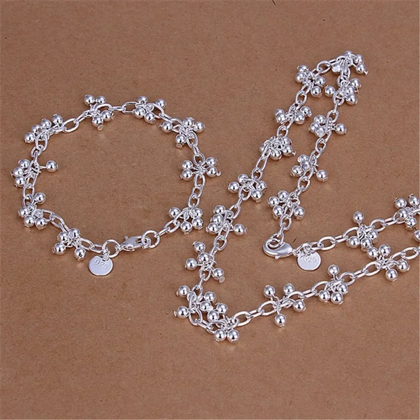 

Special Offer 925 Sterling Silver Beautiful Beads Bracelets Necklace for Women Fashion Party Wedding Accessories Jewelry Sets