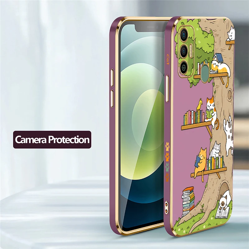 Cute Cat Pattern Phone Case For Tecno Spark 20 Pro 8C 7 Pro 7T 6 Go 1 5Air Silicone Plating Drop Resistant Protective Cover Etui view 5