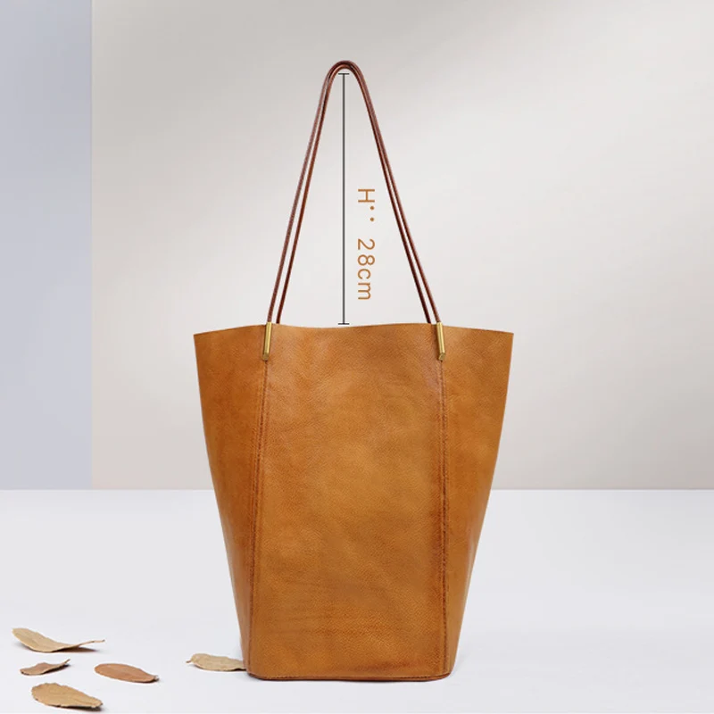 

Brown Genuine Leather Cowhide Large Tote Bag Durable Casual Shoulder Handbag for Women Work Travel Bags Daily Use