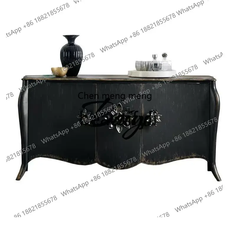 

American rural retro old living room side cabinet simple entry solid wood light luxury, black storage side cabinet H