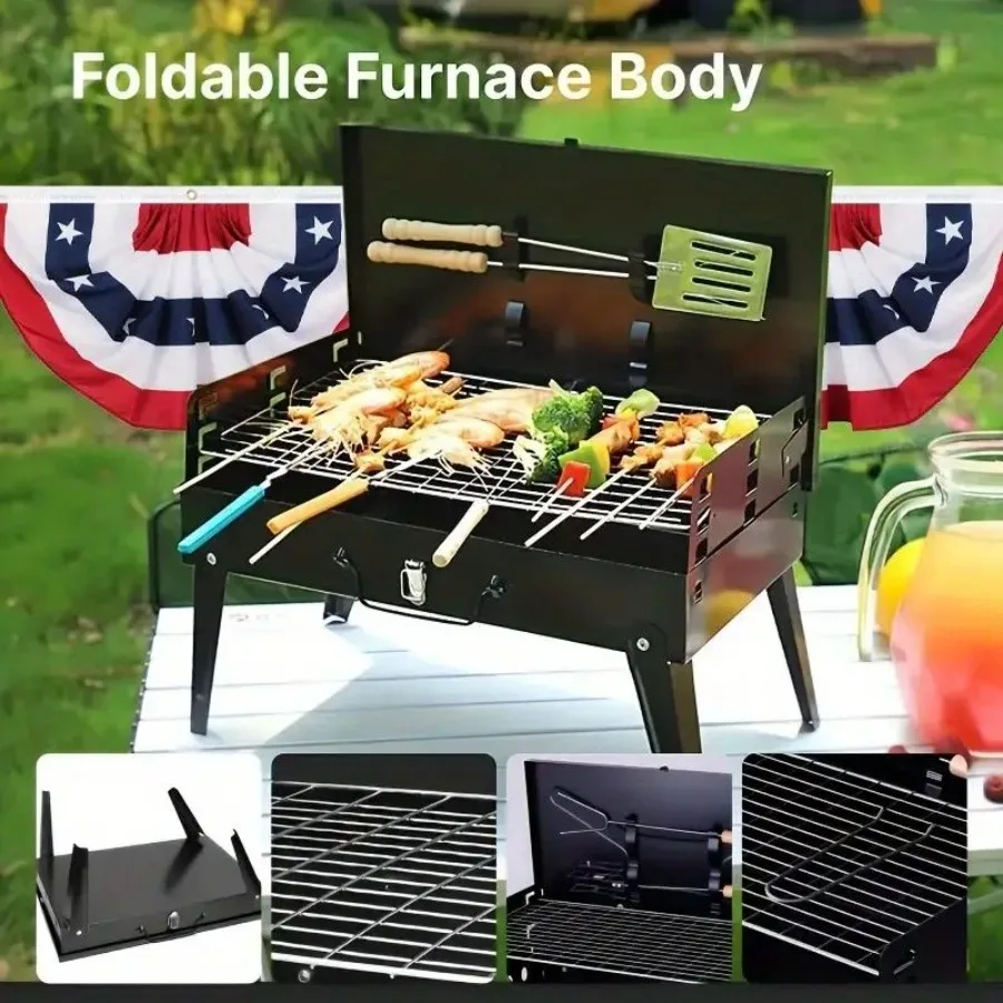 

Barbecue Charcoal Grill Folding Portable Windproof and thickened tool box design durable foldable structure lightweight and com