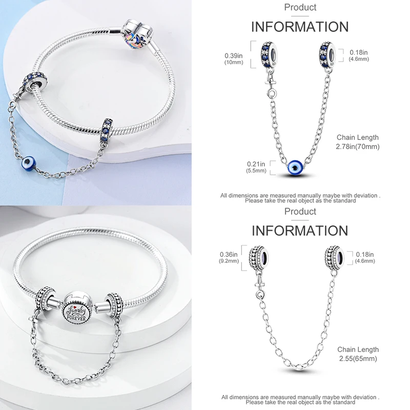 925 Sterling Silber Sicherheitskette Charm-Perlen Himmelskörper Mond Sonne Herz Marienkäfer Schleife DIY Armband Schmuck Geschenk für Frauen Mädchen – Detail 8