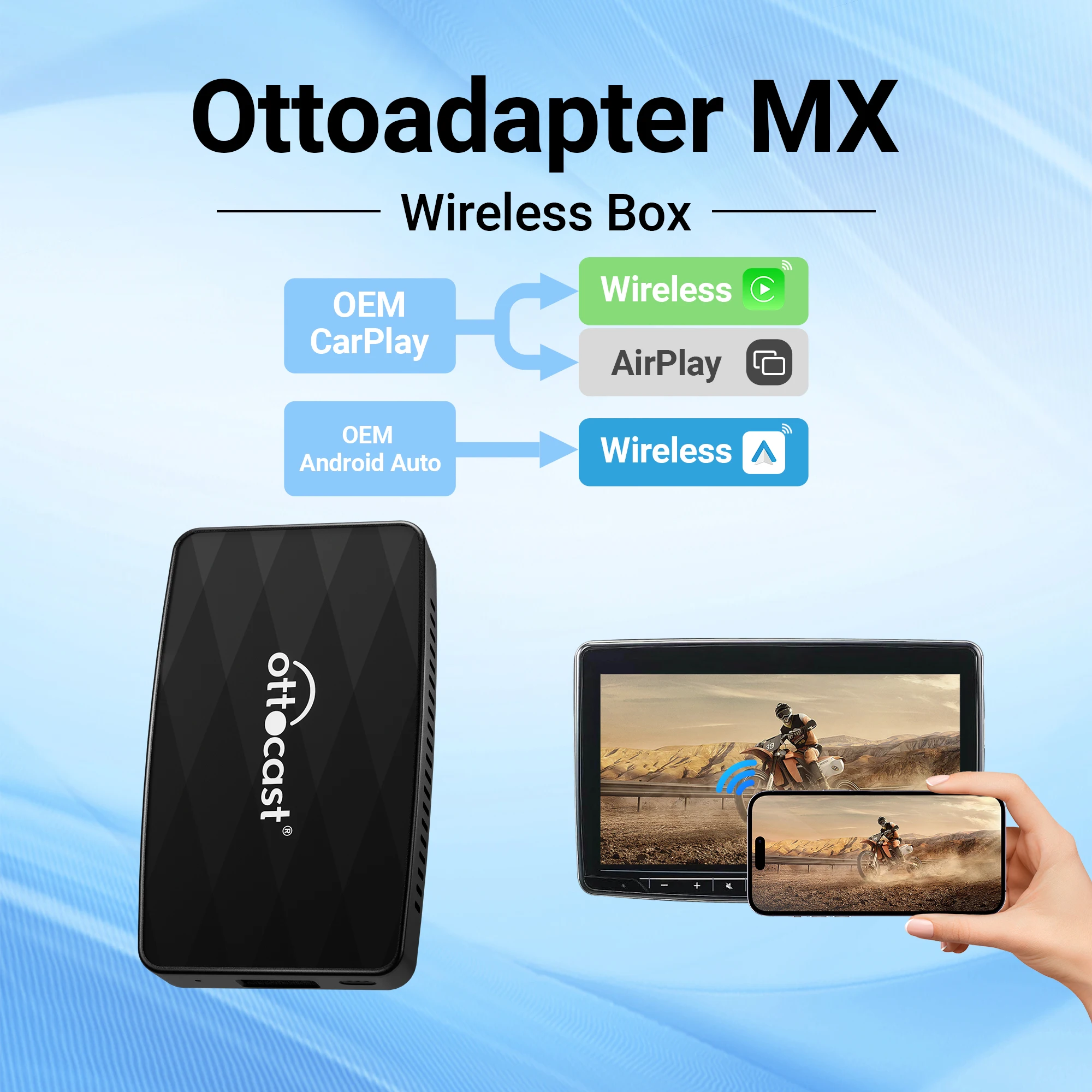 OTTOCAST Ottoadapter MX 3 in1 Wireless CarPlay Android Auto Adapter AirPlay Screen mirroring Car Accessories for Chevrolet Audi