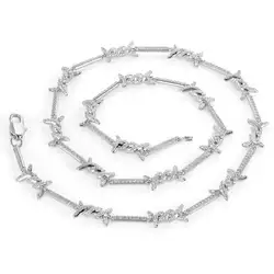 Fashion Jewelry Bling Zircon Cz Chain Thorn Necklace Hip Hop Iced Out Diamond Chain Gift for Him/Her