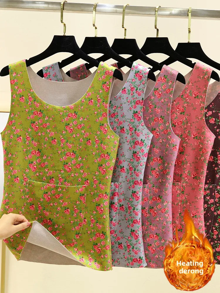 

Thiened Fce Women's Vest Winter Warm Thermal Sl Svel Large Size a Thiened Thermal Top round Ne