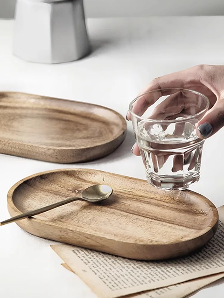 Vintage Solid Wood Oval Tray, Natural Grain Fruit Treat Storage Tray, Living Room Table Top Plate, Home Decoration, Photography