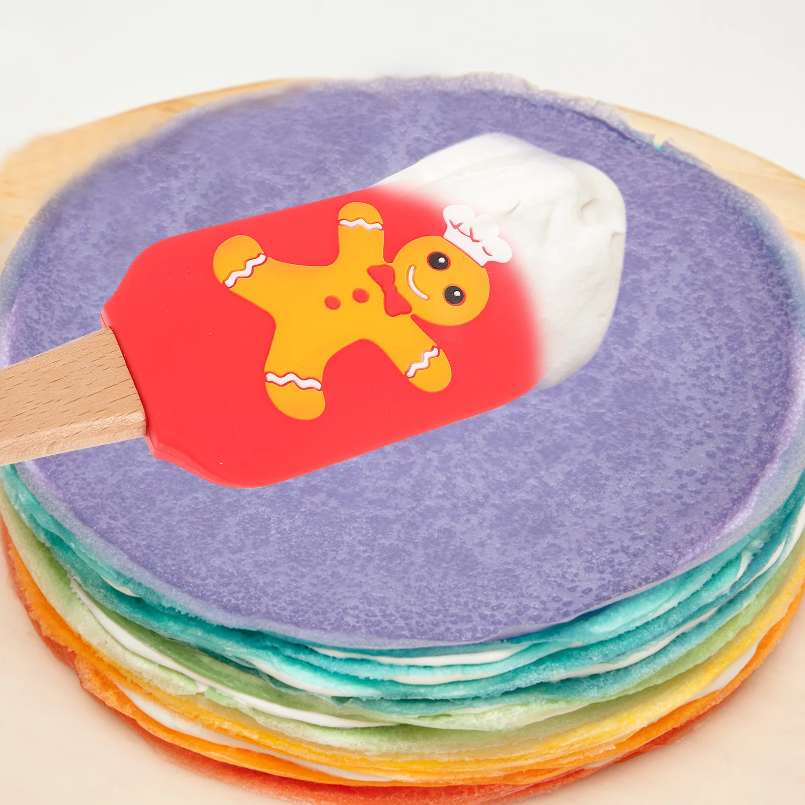 ملعقة كعكة سيليكون مقاومة للحرارة، مكشطة زبدة عيد الميلاد، مقبض خشبي، ملعقة خبز المطبخ، طباعة عيد الميلاد