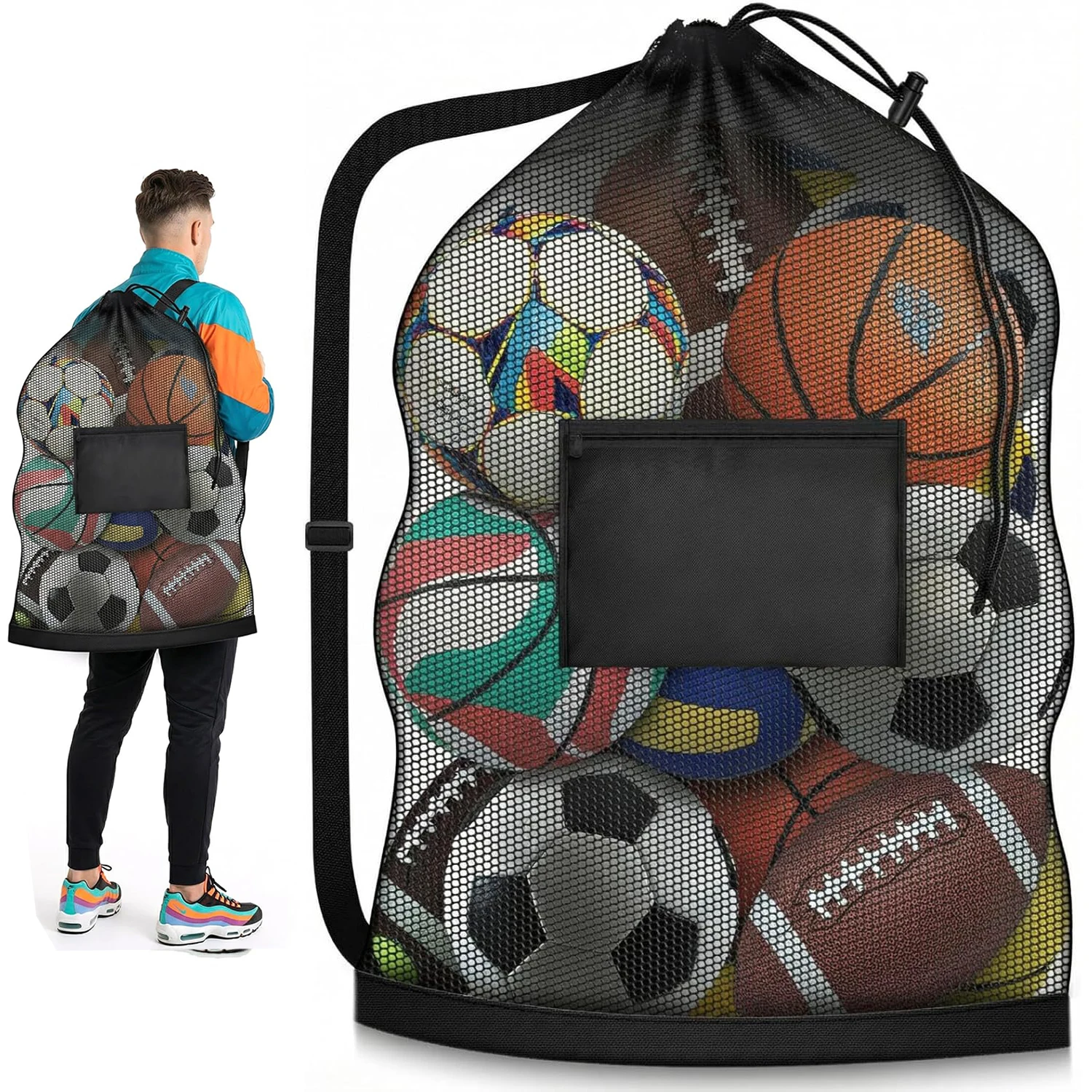 1PCS Heavy Duty Mesh Ball Bag,Basketball Bag Extra Large Sports Ball Bag for Balls,Ball Bags Mesh for Soccer/Volleyball/Football