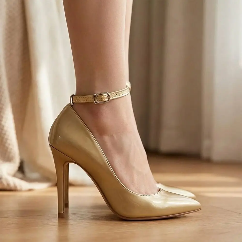 1pair PU Leather Detachable Shoe Straps Adjustable Straps Metal Buckle High Heels Shoelace Anti-drop Heel Shoe Strings