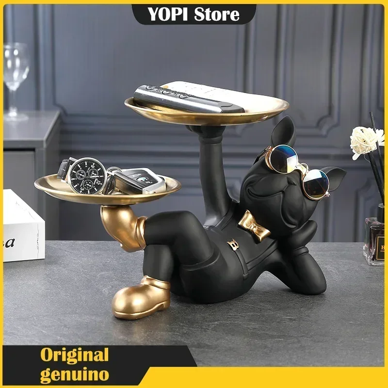 

Resin Home Decor Dog Statue Butler with Tray Live Room French Bulldog Figurines Table Ornaments Decorative Dog Sculpture Gift