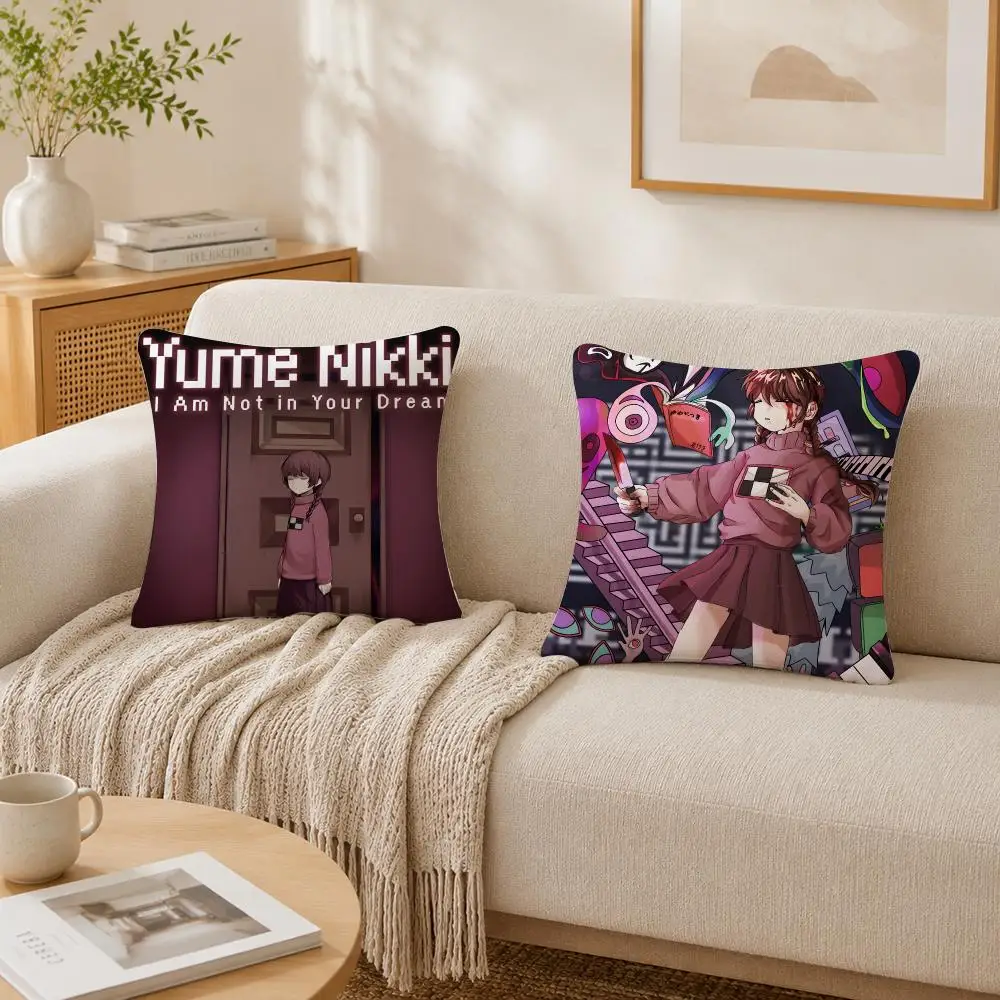 Video Game Y-Yume Nikki Cushion Cover Plush Decorative Pillow Case With Hidden Zipper Cutecore Room Decor For Home