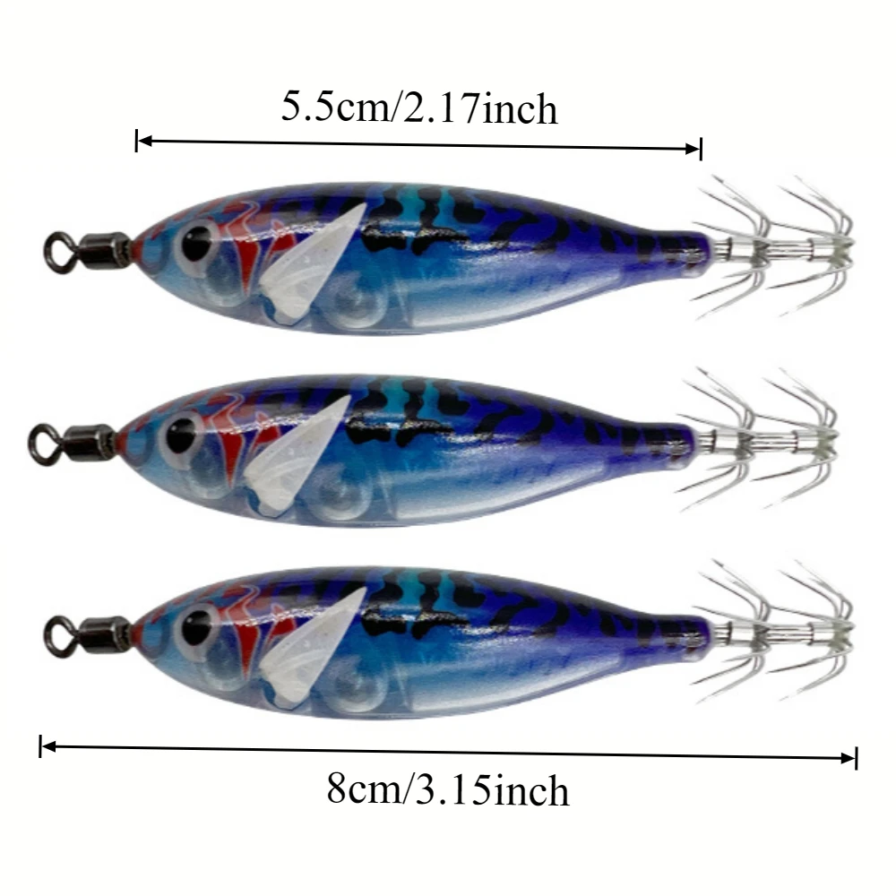 9pcs/set 8cm Fishing Shrimp Fishing Lures Luminous Squid Jig Hook Sea Fishing Accessories Artificial Bait Octopus Lure